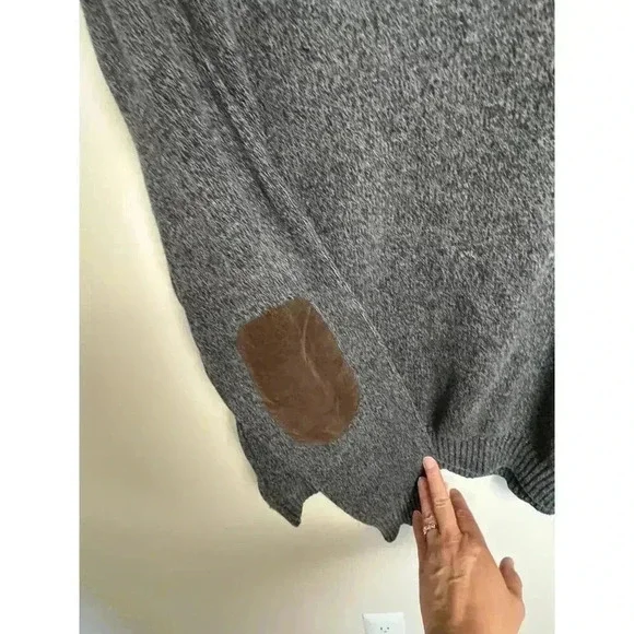 Chaps Grey + Brown Elbow Patch Mock Neck 100% Cotton Men's Pullover Sweater XXL - Picture 2 of 9